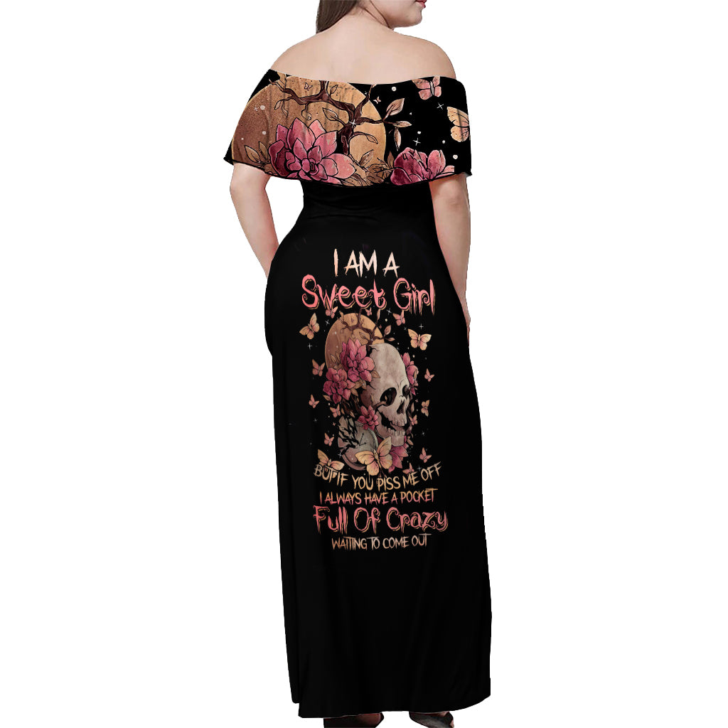 Graffiti Skull Off Shoulder Maxi Dress I Talk I Smile But Be Carefull When I Silent - Wonder Print Shop