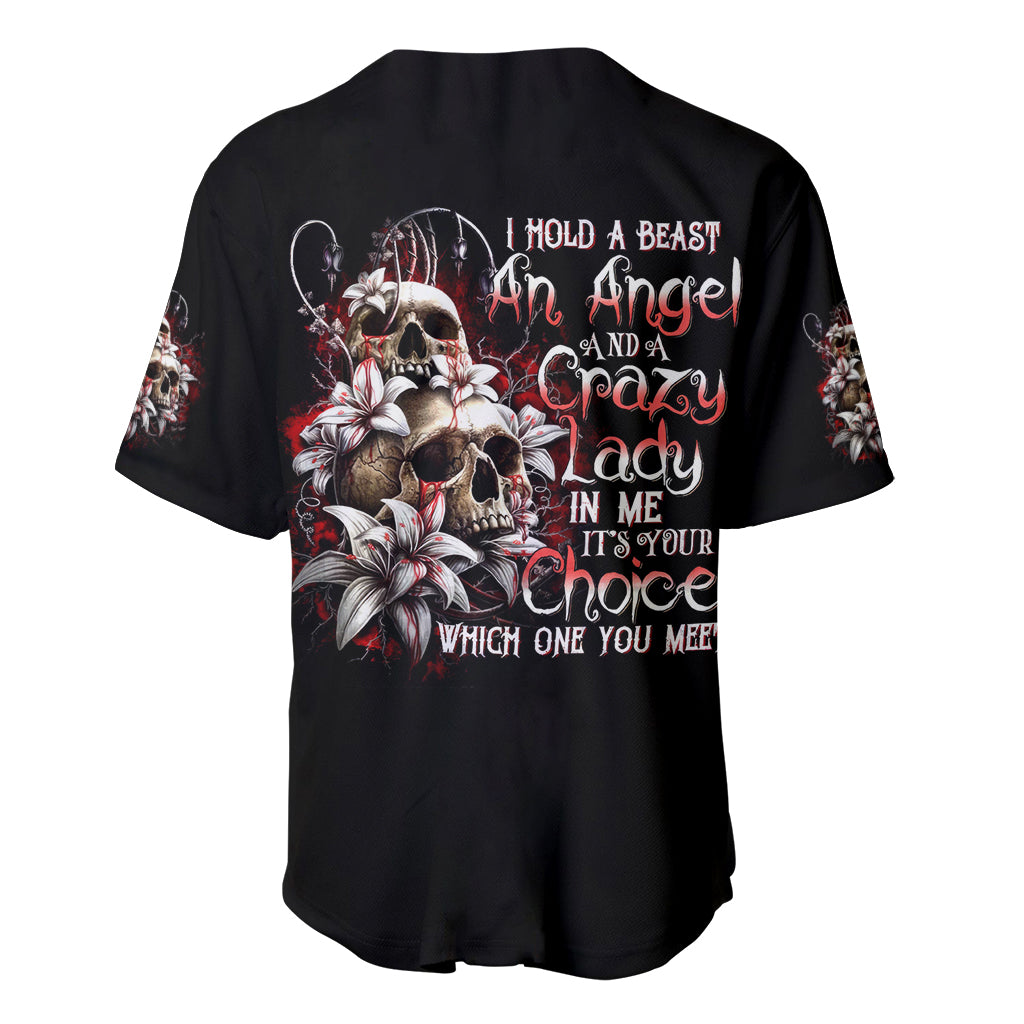 Blood Skull Baseball Jersey I Hold A Angel And Crazy Lady It Your Choice - Wonder Print Shop