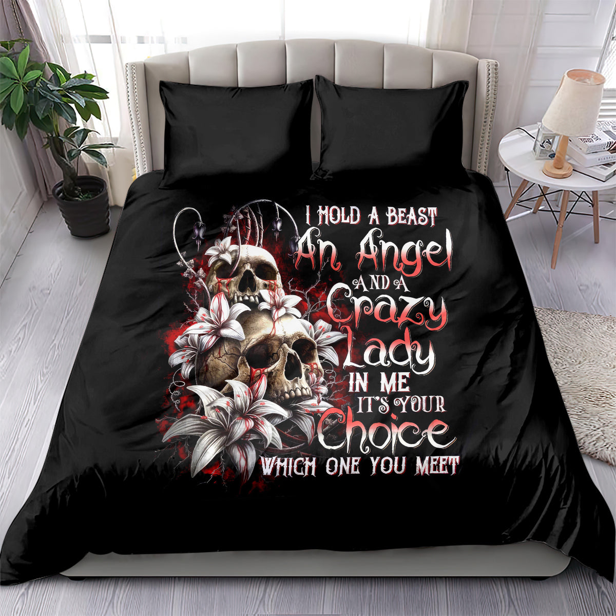 Blood Skull Bedding Set I Hold A Angel And Crazy Lady It Your Choice - Wonder Print Shop