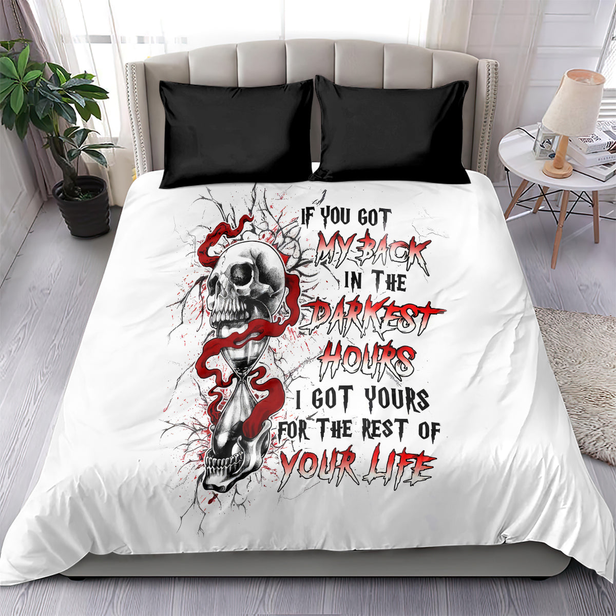 Blood Skull Bedding Set You Got My Back I Got Your Rest Of Your Life - Wonder Print Shop