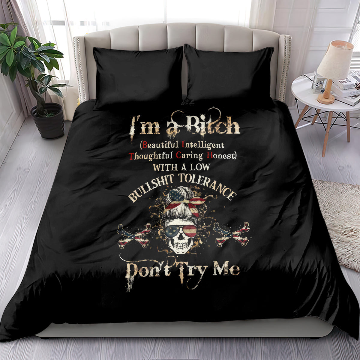 Girl Skull Bedding Set I'm A Bitch Don't Try Me - Wonder Print Shop