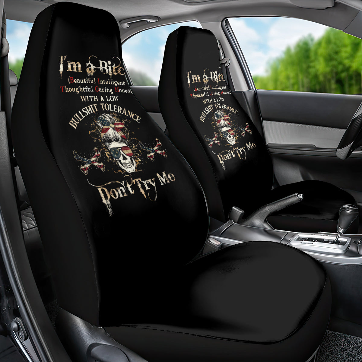 Girl Skull Car Seat Cover I'm A Bitch Don't Try Me - Wonder Print Shop