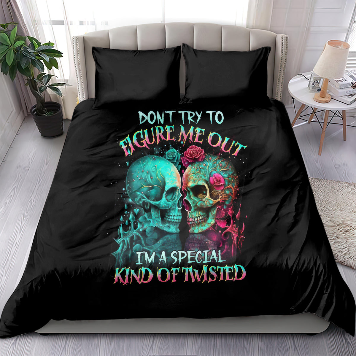 Twin Skull Bedding Set Don't Try To Figure Me Out I'm A Special - Wonder Print Shop