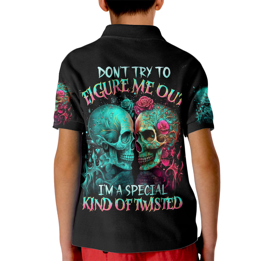 Twin Skull Kid Polo Shirt Don't Try To Figure Me Out I'm A Special - Wonder Print Shop