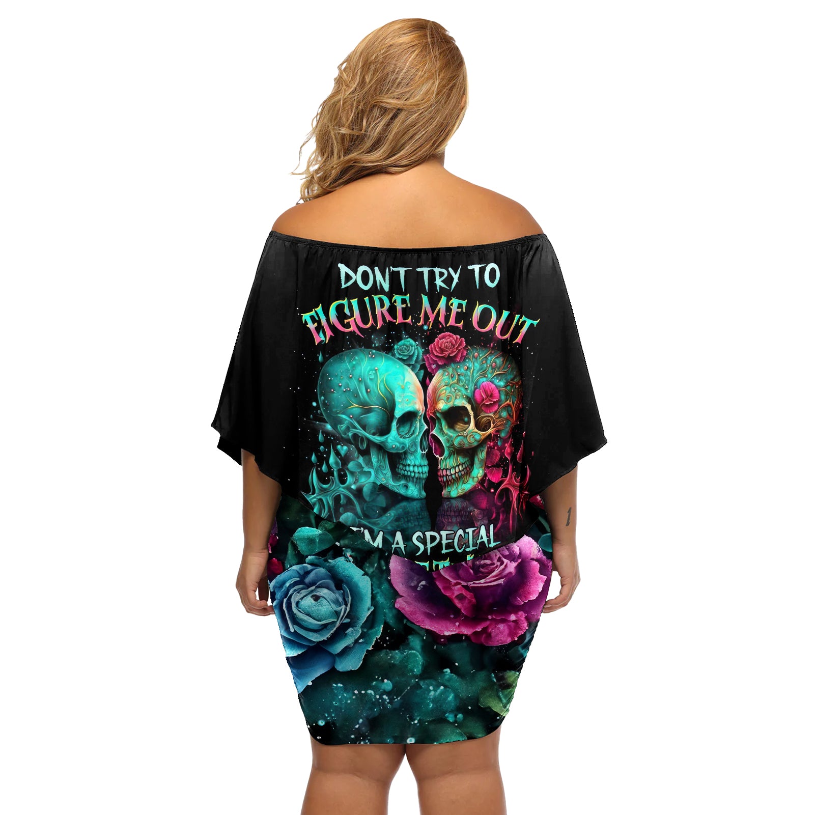 Satan Skull Off Shoulder Short Dress I Never Alone My Demon With Me 24/7 - Wonder Print Shop