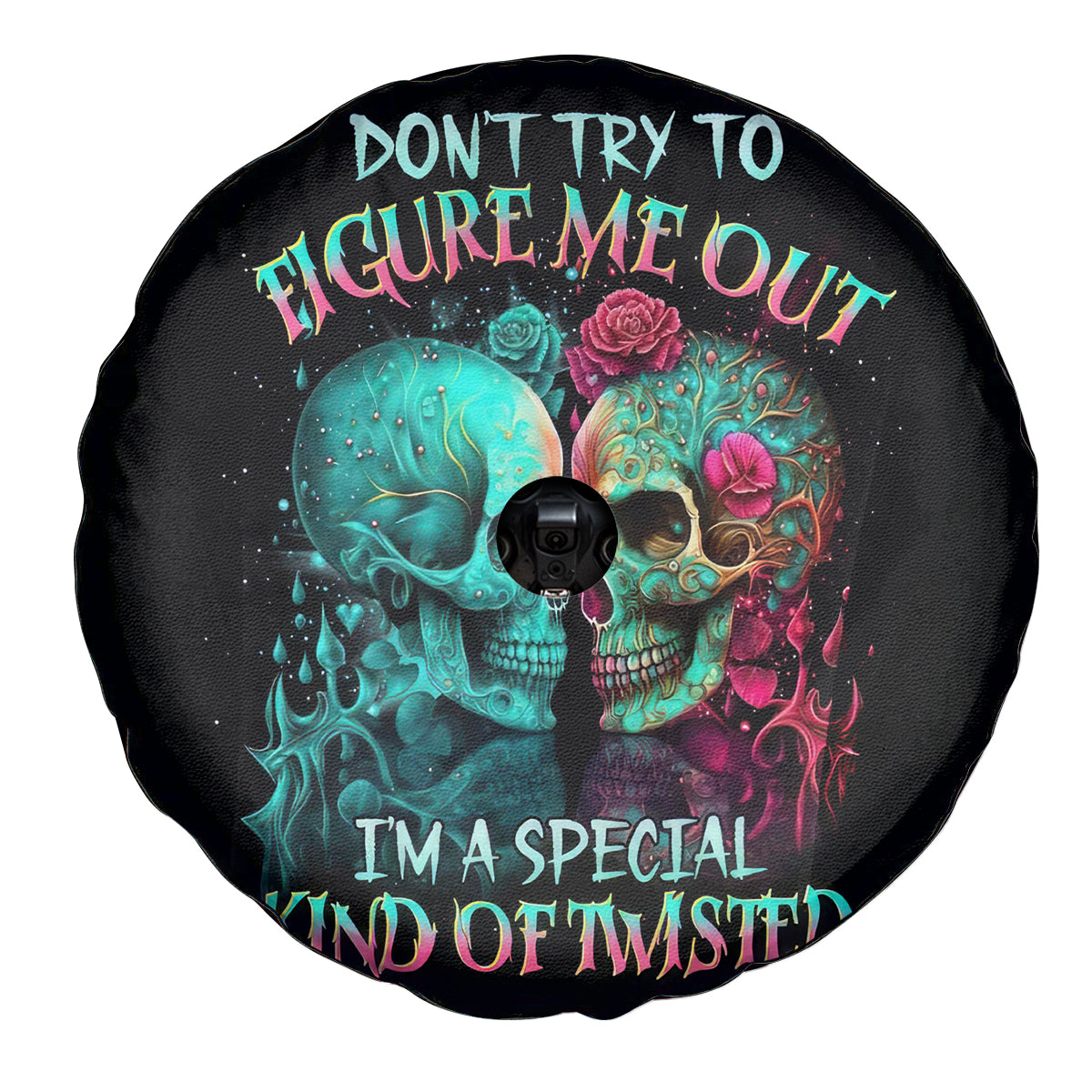 Twin Skull Spare Tire Cover Don't Try To Figure Me Out I'm A Special - Wonder Print Shop