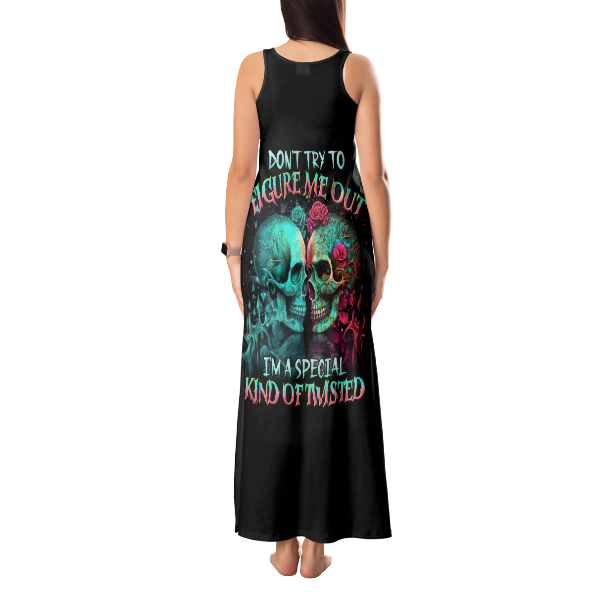 Satan Skull Tank Maxi Dress I Never Alone My Demon With Me 24/7 - Wonder Print Shop