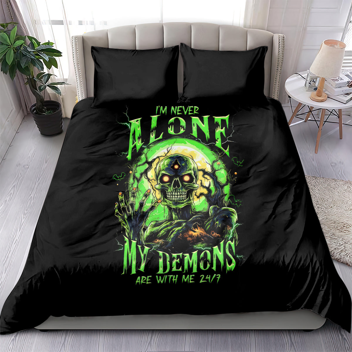 Zombie Skull Bedding Set I Never Alone My Demon With Me 24/7 - Wonder Print Shop