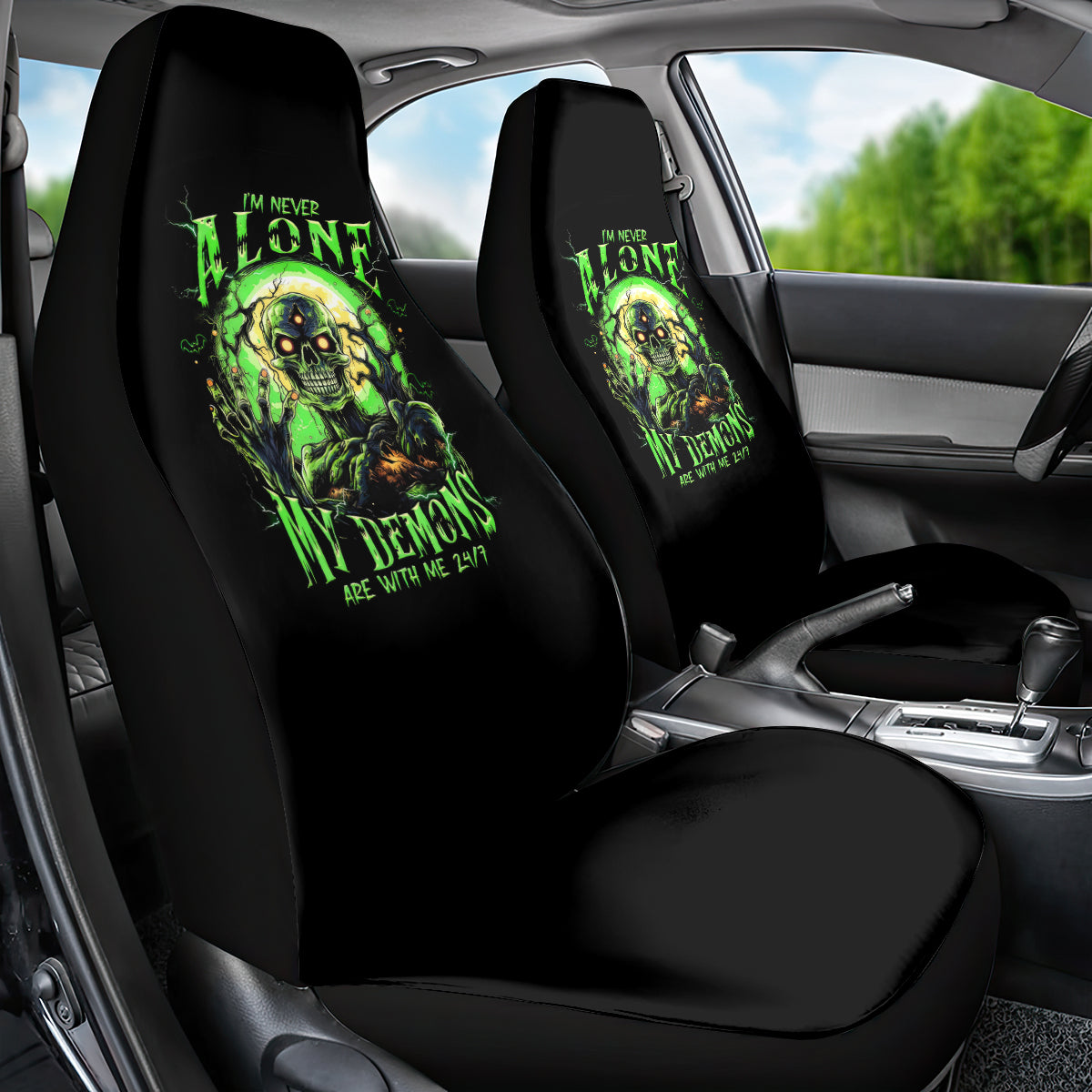 Zombie Skull Car Seat Cover I Never Alone My Demon With Me 24/7 - Wonder Print Shop