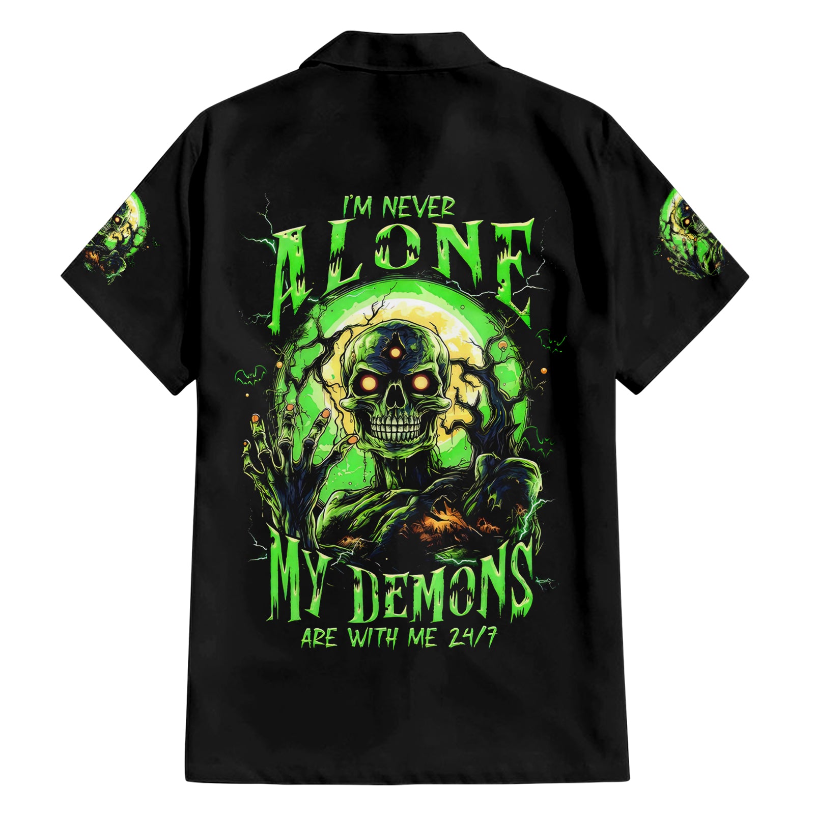 Zombie Skull Hawaiian Shirt I Never Alone My Demon With Me 24/7 - Wonder Print Shop