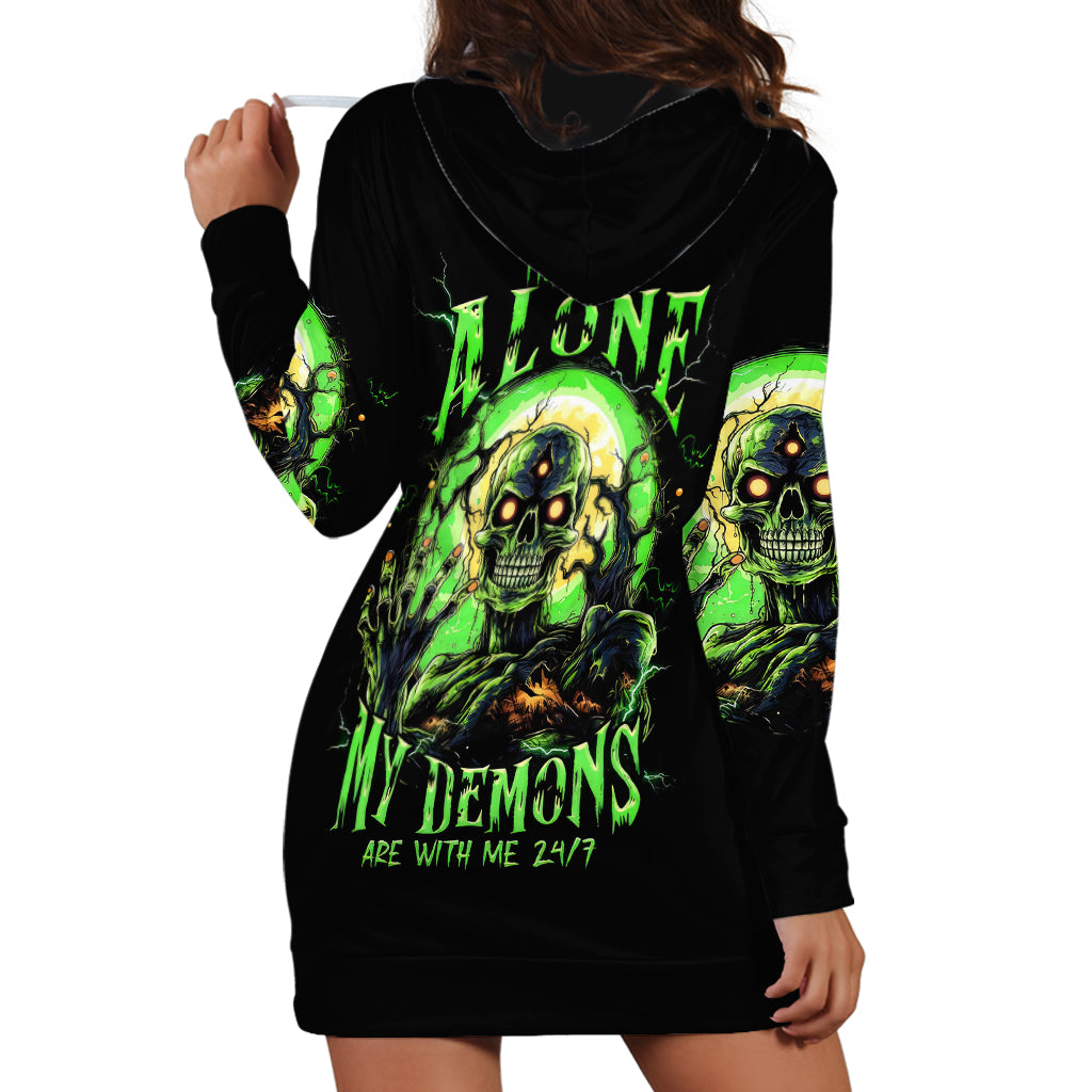 Zombie Skull Hoodie Dress I Never Alone My Demon With Me 24/7 - Wonder Print Shop