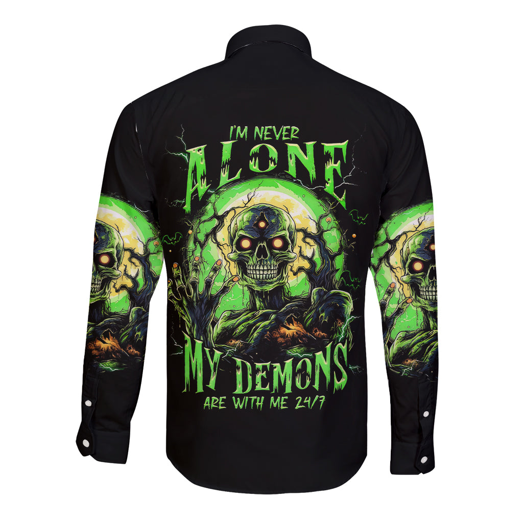 Zombie Skull Long Sleeve Button Shirt I Never Alone My Demon With Me 24/7 - Wonder Print Shop