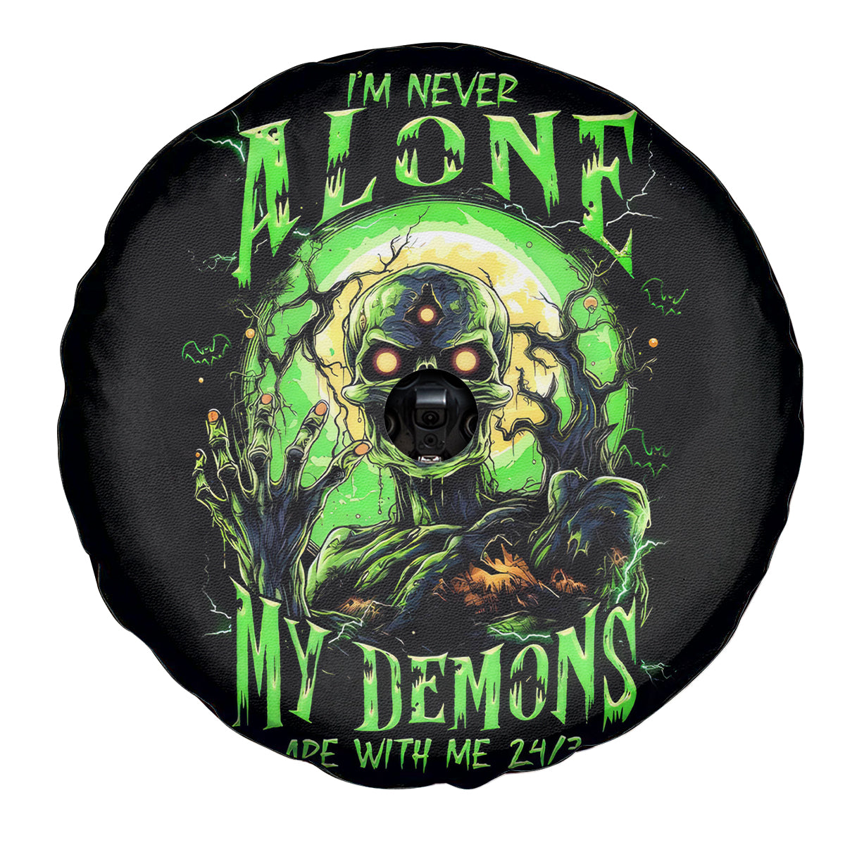 Zombie Skull Spare Tire Cover I Never Alone My Demon With Me 24/7 - Wonder Print Shop