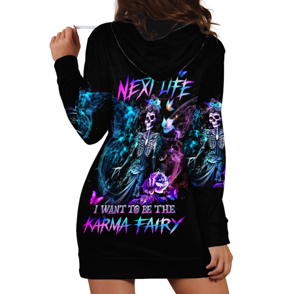 Dia De Los Muertos Skull Hoodie Dress My Next Life I Want To Be Karma Fairy - Wonder Print Shop