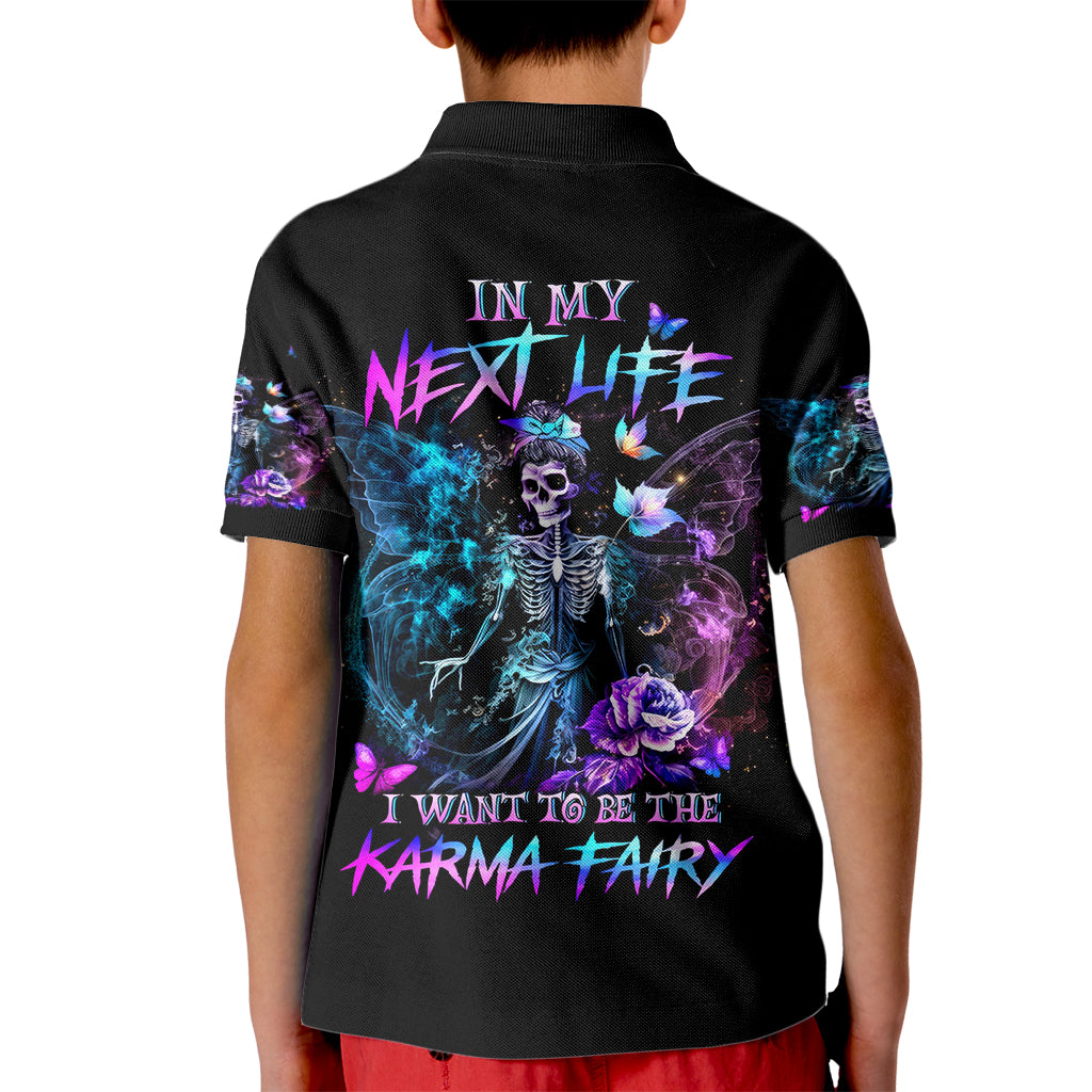 Dia De Los Muertos Skull Kid Polo Shirt My Next Life I Want To Be Karma Fairy - Wonder Print Shop