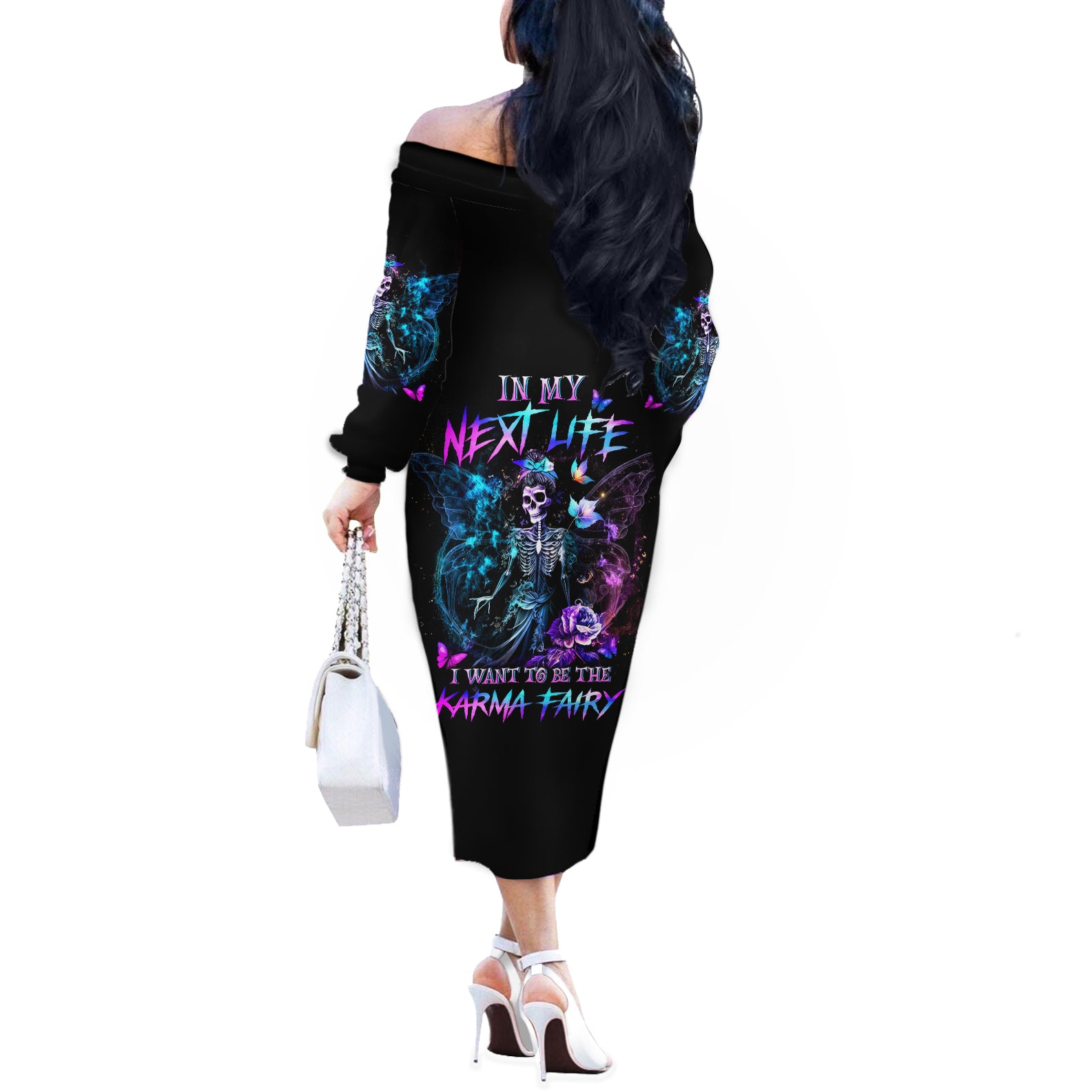 Skull Reaper Off The Shoulder Long Sleeve Dress I Going To Hell Just Pick You Up - Wonder Print Shop