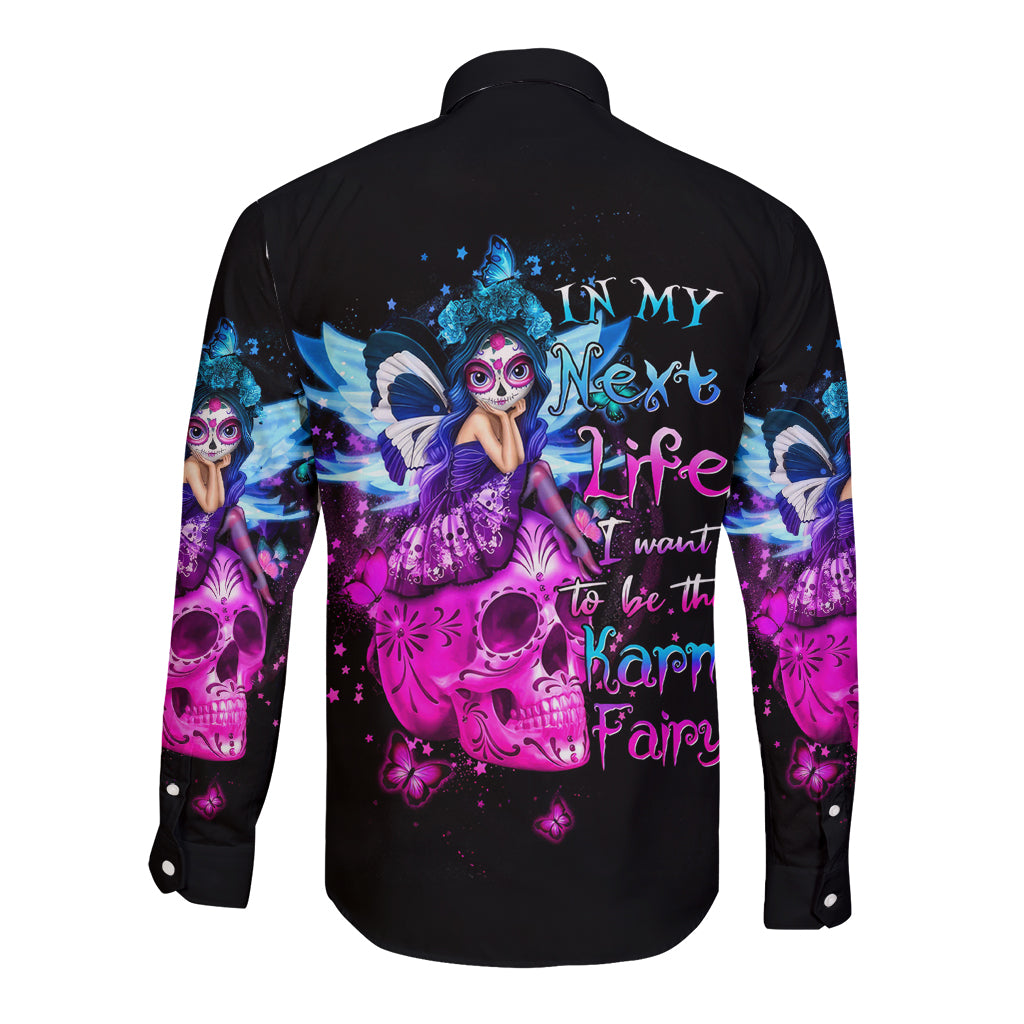 Tiny Fairy Skull Long Sleeve Button Shirt My Next Life I Want To Be Karma Fairy - Wonder Print Shop