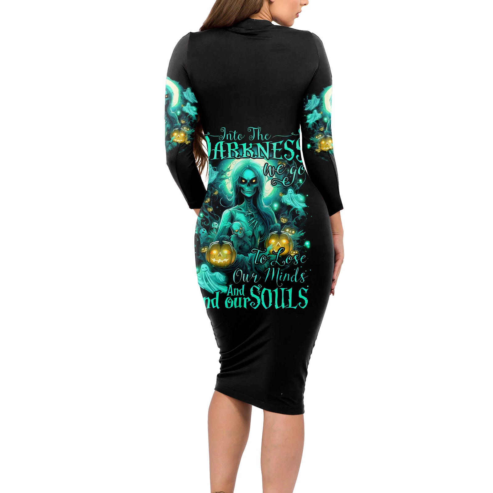 Witch Skull Long Sleeve Bodycon Dress Into Darkness To Lose Our Mind And Find Our Souls - Wonder Print Shop