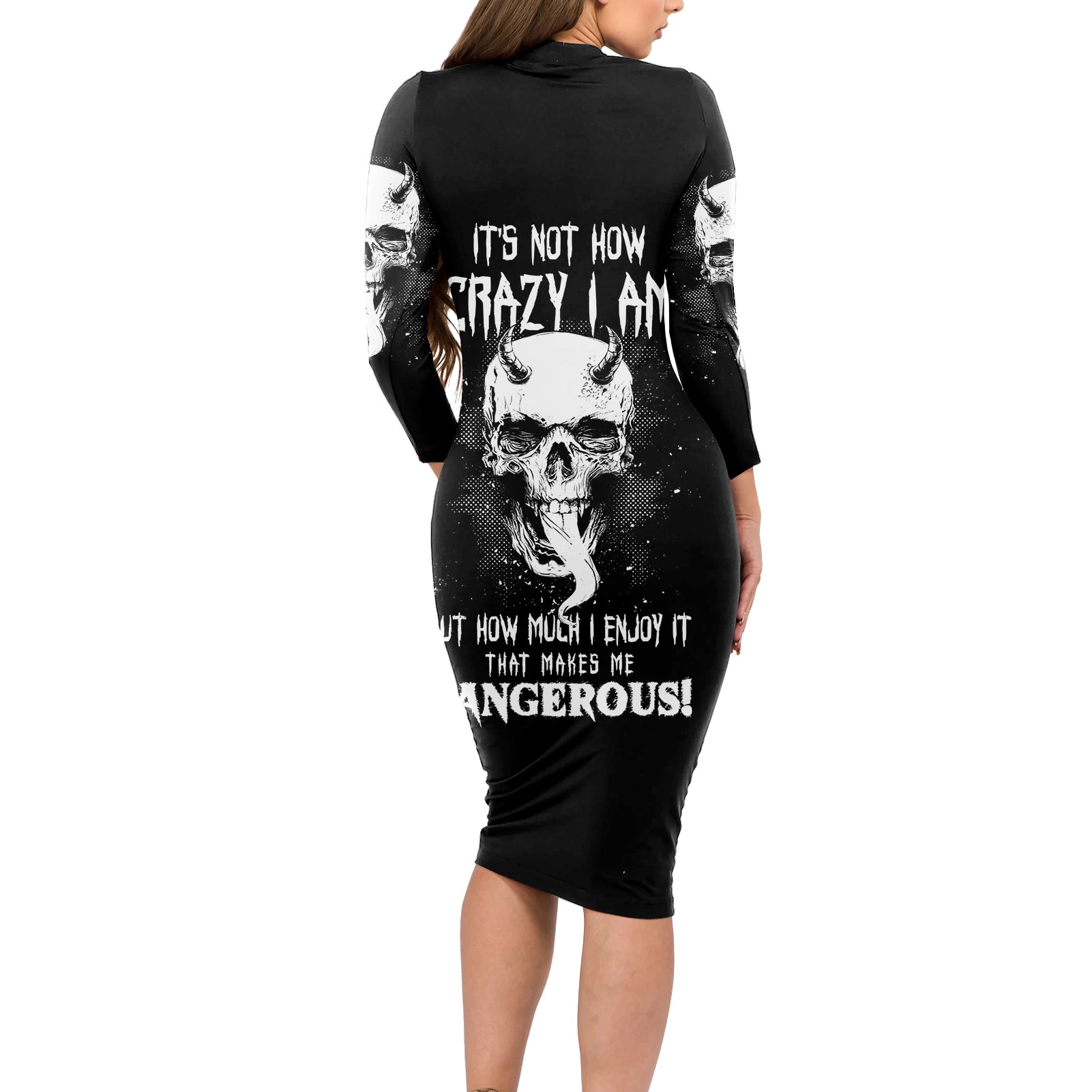 Devil Skull Long Sleeve Bodycon Dress It's Not How Crazy Iam But Enjoy It Make Me Dangerous - Wonder Print Shop