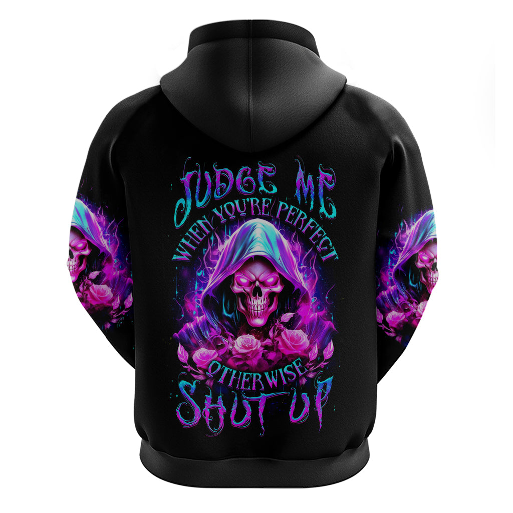 Fire Skull Hoodie Judge Me When You're Perfect Otherwise Shut Up - Wonder Print Shop