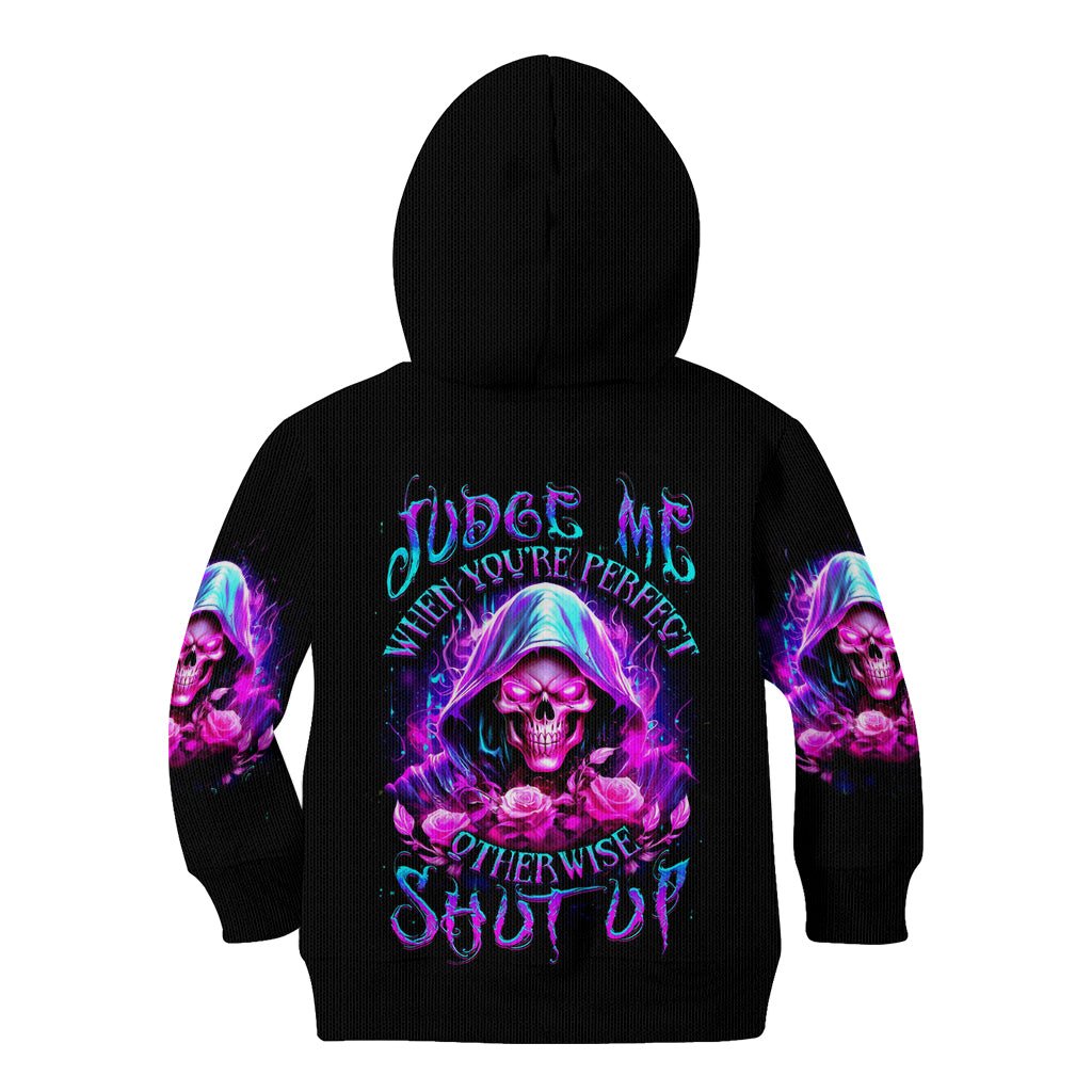 Fire Skull Kid Hoodie Judge Me When You're Perfect Otherwise Shut Up - Wonder Print Shop