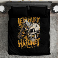 Black duvet bedding set with large skull-and-axe print and two square pillowcases