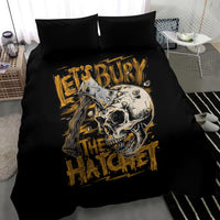 Black bedding set with skull axe artwork on duvet and two matching pillowcases