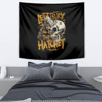Black skull and lettering graphic tapestry, rectangular wall hanging