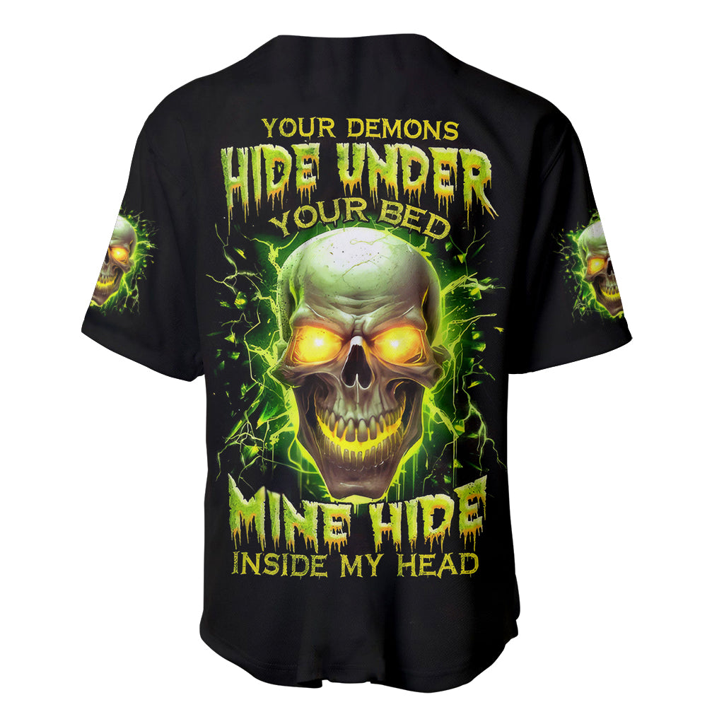 Thunder Skull Baseball Jersey My Demon Hide Inside My Head - Wonder Print Shop