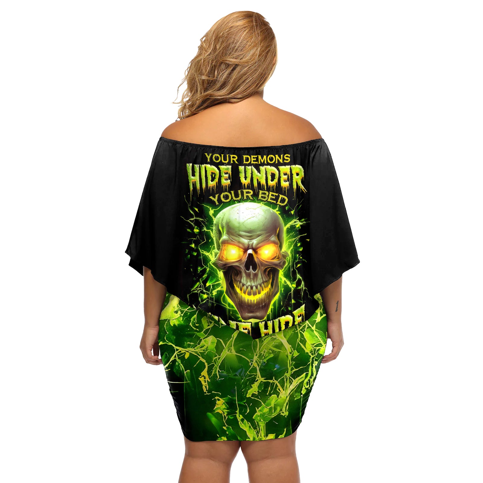 Witch Skull Off Shoulder Short Dress Into Darkness To Lose Our Mind And Find Our Souls - Wonder Print Shop