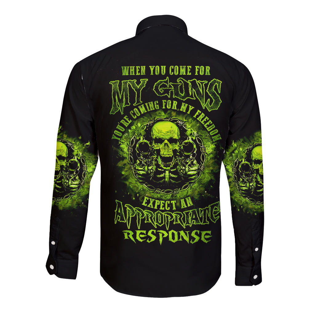 Gun Skull Long Sleeve Button Shirt When You Come For My Gun Expect An Appropriate Response - Wonder Print Shop