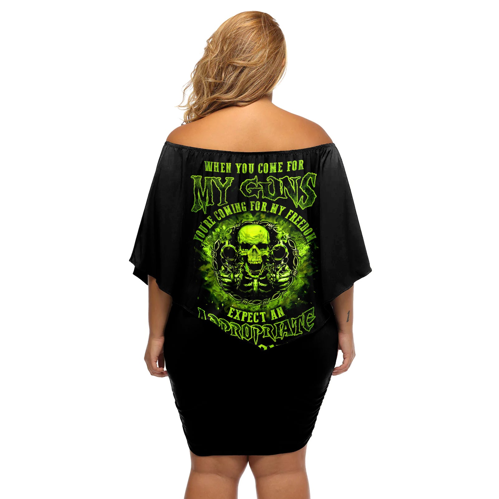 Gun Skull Off Shoulder Short Dress When You Come For My Gun Expect An Appropriate Response - Wonder Print Shop