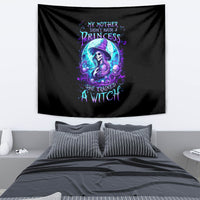 Black tapestry with colorful witch skull and mystical design