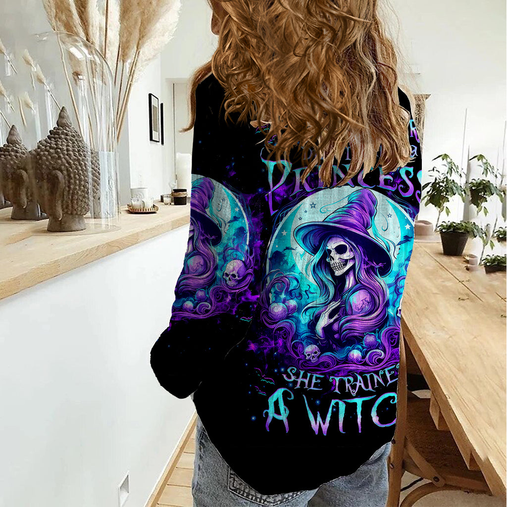 witch-skull-women-casual-shirt-my-mother-didnt-raise-a-princess-she-trained-a-witch