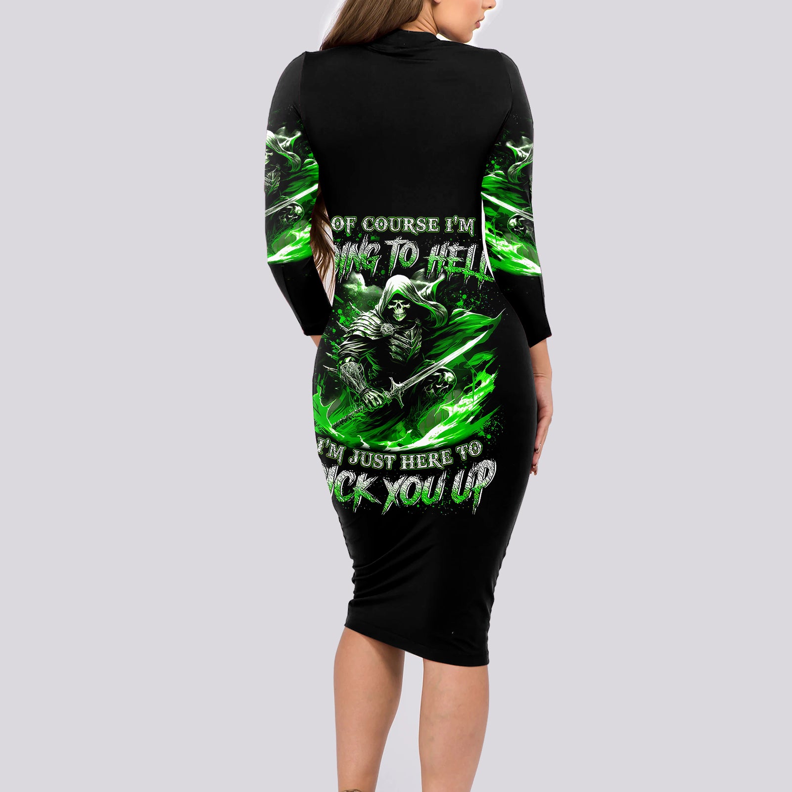 Warrior Skull Long Sleeve Bodycon Dress Of Course I'm Going To Hell Just Pick You Up - Wonder Print Shop