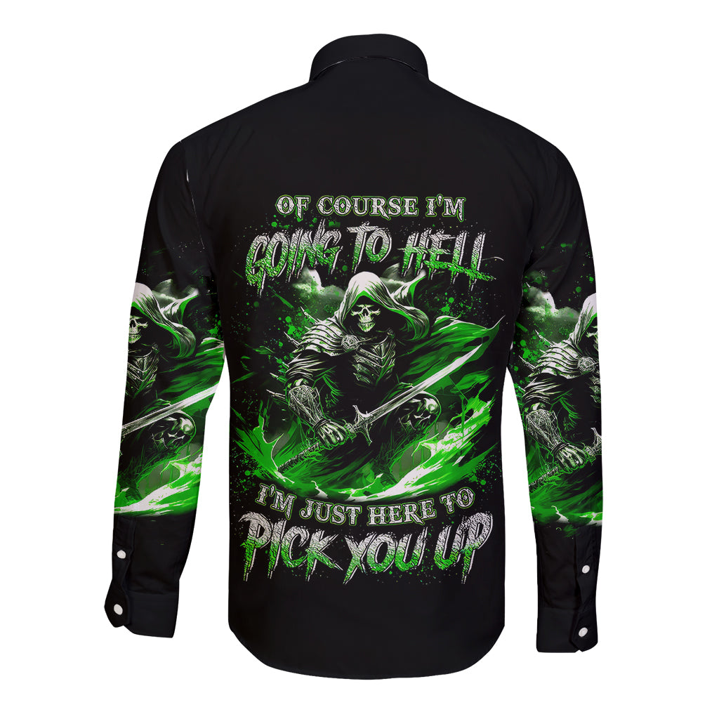 Warrior Skull Long Sleeve Button Shirt Of Course I'm Going To Hell Just Pick You Up - Wonder Print Shop