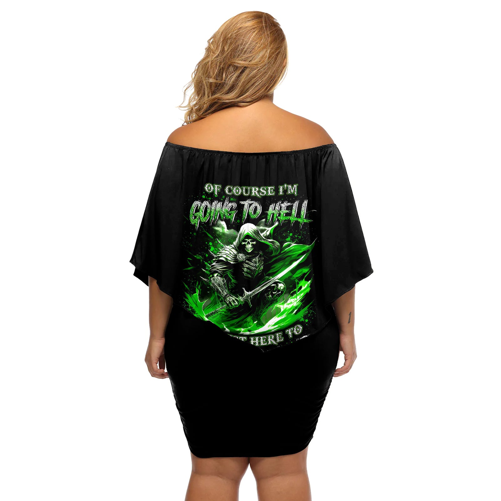 Warrior Skull Off Shoulder Short Dress Of Course I'm Going To Hell Just Pick You Up - Wonder Print Shop