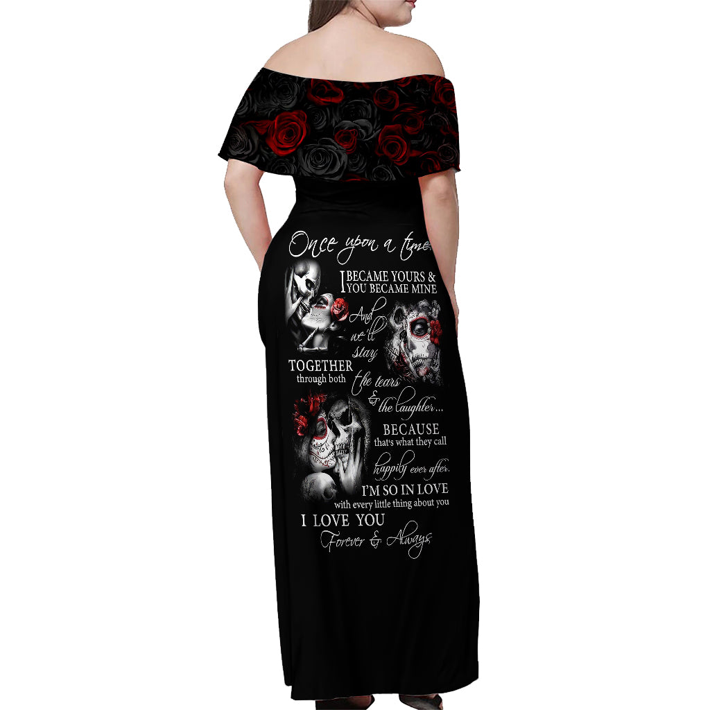 Love Skull Off Shoulder Maxi Dress Once Upon A Time I Love You Forever And Always - Wonder Print Shop