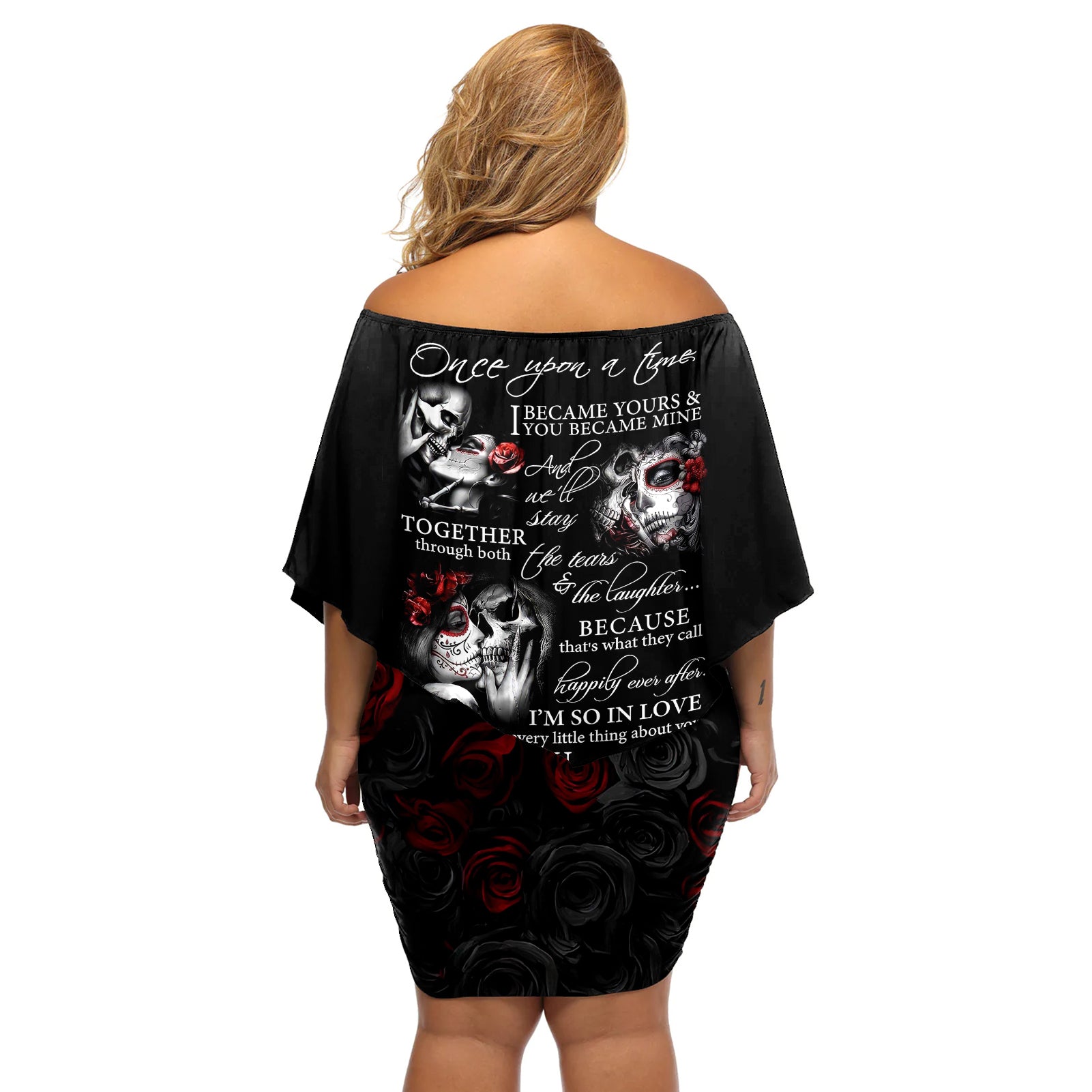 Love Skull Off Shoulder Short Dress Once Upon A Time I Love You Forever And Always - Wonder Print Shop