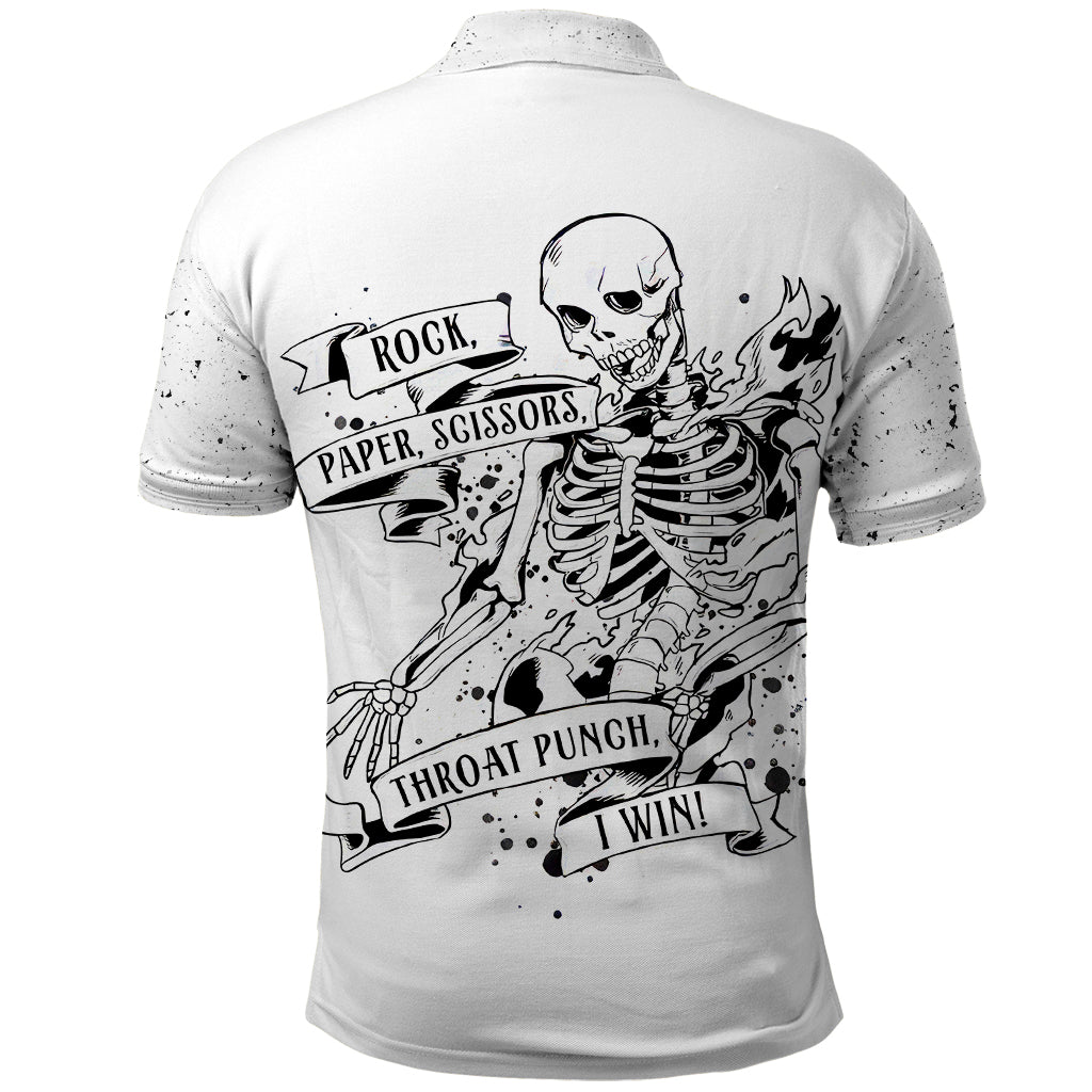 Art Skull Polo Shirt Rock Paper Scissors Throat Punch I Win - Wonder Print Shop