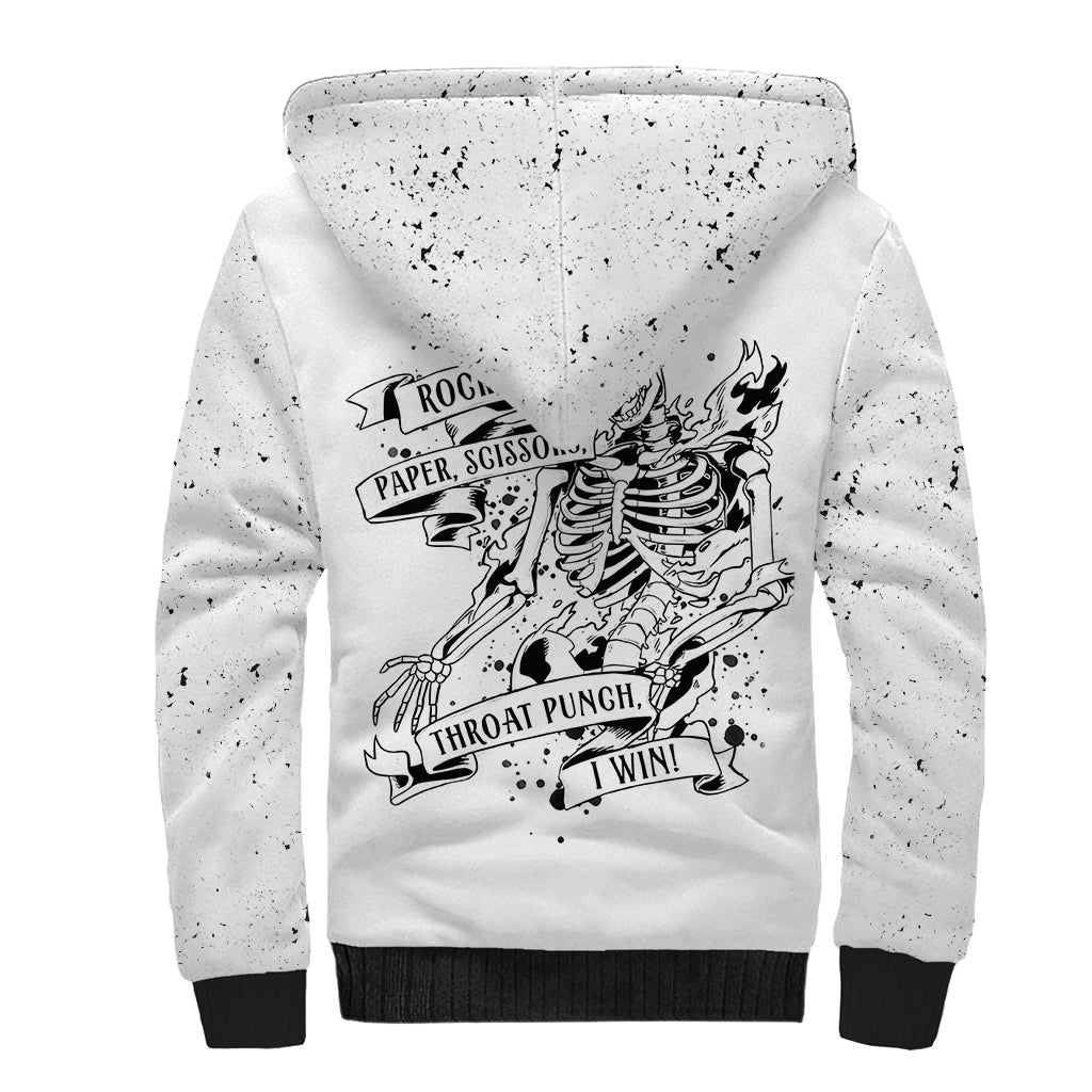 Art Skull Sherpa Hoodie Rock Paper Scissors Throat Punch I Win - Wonder Print Shop