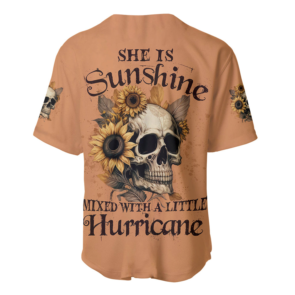 Sunflower Skull Baseball Jersey She Is Sunshine Mixed With A Little Hurricance - Wonder Print Shop