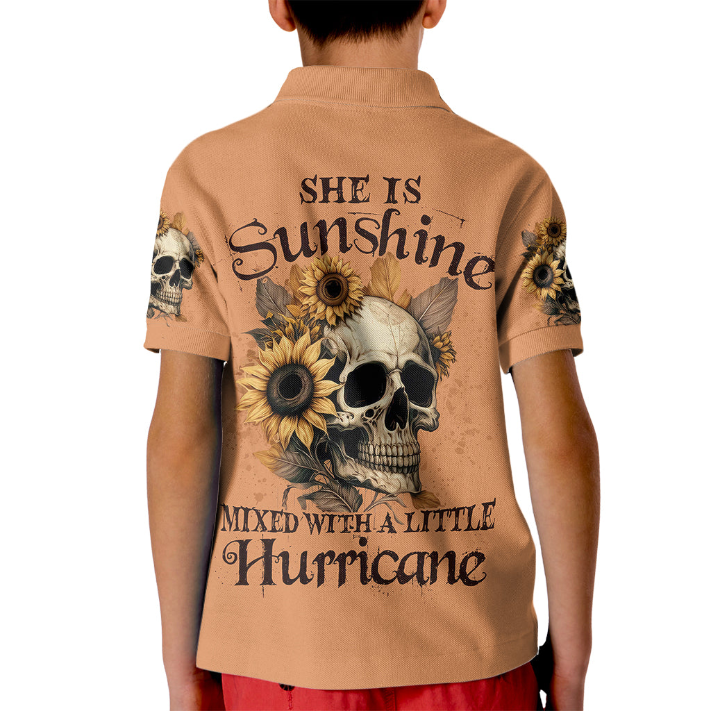 Sunflower Skull Kid Polo Shirt She Is Sunshine Mixed With A Little Hurricance - Wonder Print Shop