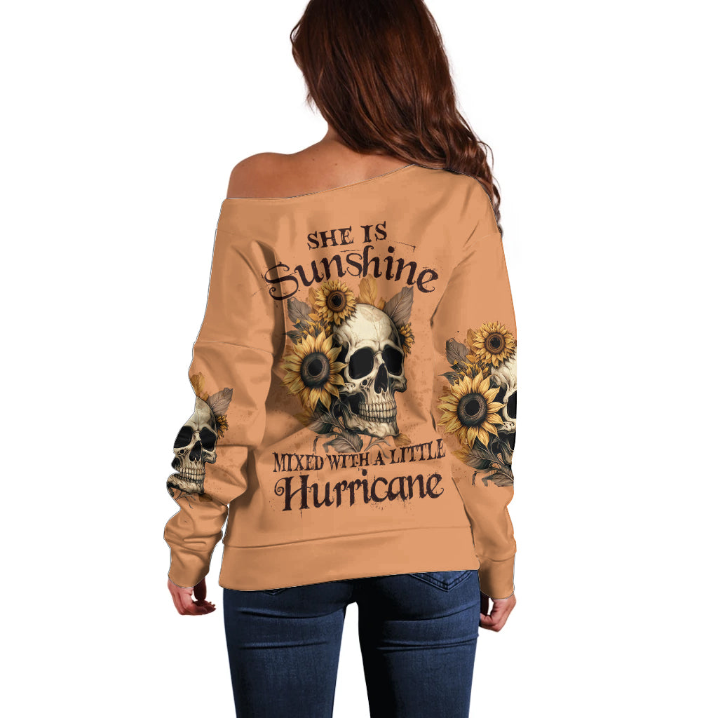 Sunflower Skull Off Shoulder Sweater She Is Sunshine Mixed With A Little Hurricance - Wonder Print Shop