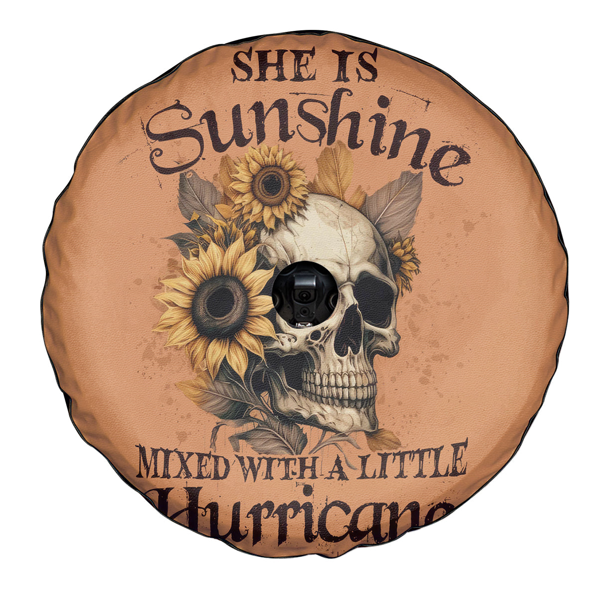 Sunflower Skull Spare Tire Cover She Is Sunshine Mixed With A Little Hurricance - Wonder Print Shop