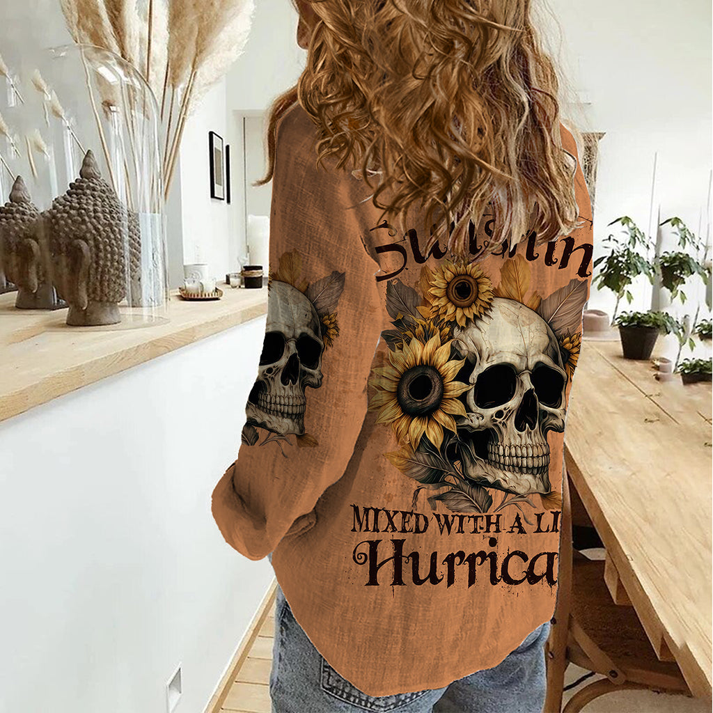 sunflower-skull-women-casual-shirt-she-is-sunshine-mixed-with-a-little-hurricance