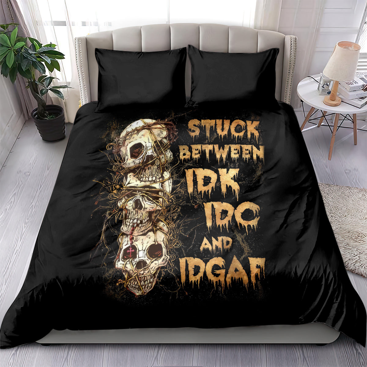 Wire Skull Bedding Set Stuck Between Idk Idc And Idgaf - Wonder Print Shop