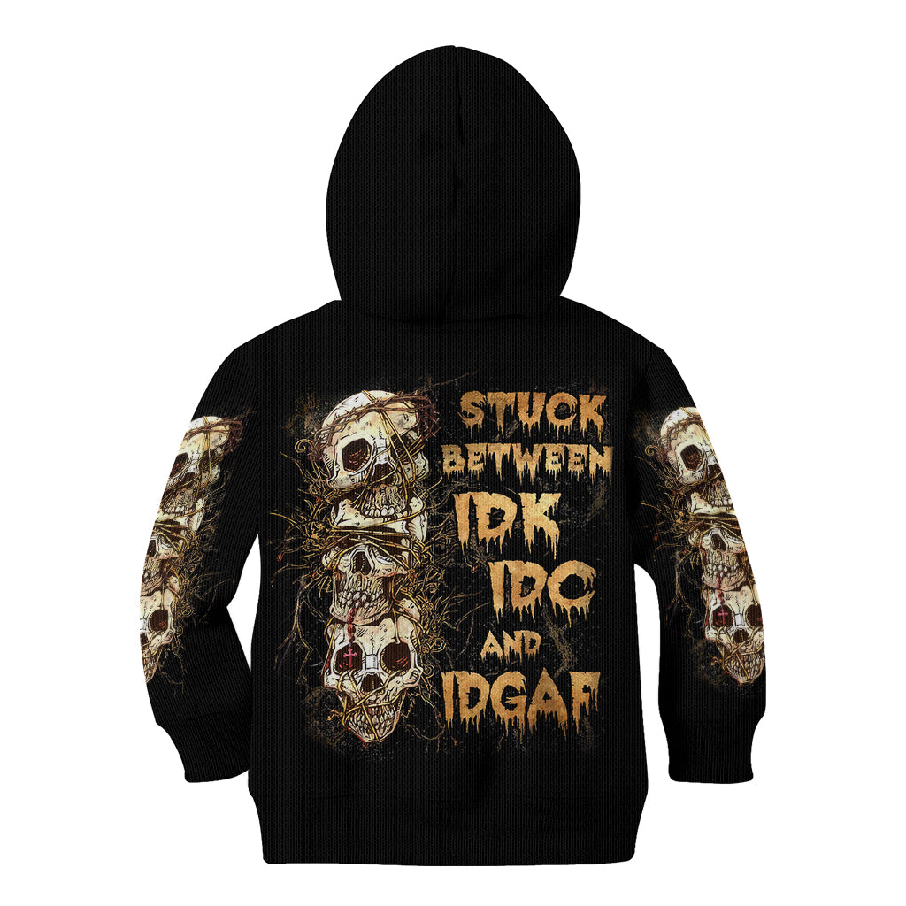 Wire Skull Kid Hoodie Stuck Between Idk Idc And Idgaf - Wonder Print Shop