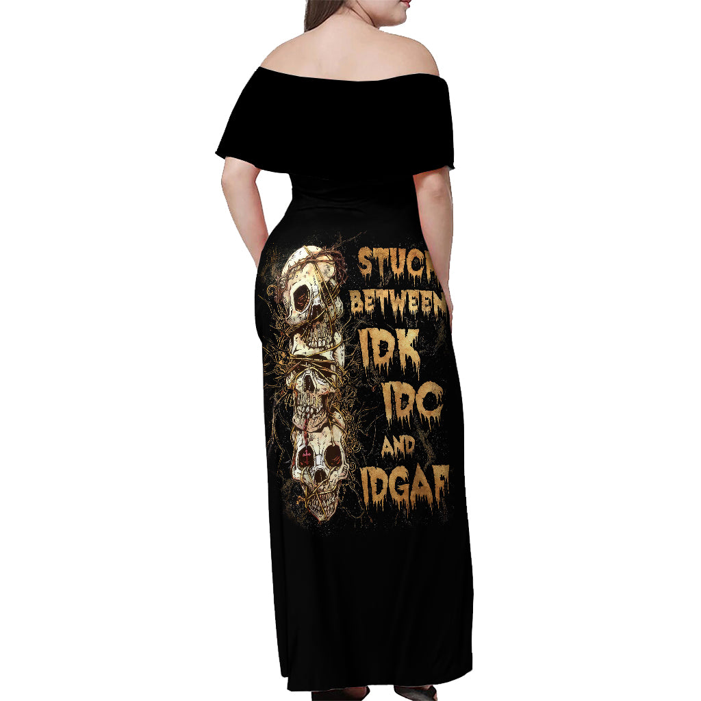 Wire Skull Off Shoulder Maxi Dress Stuck Between Idk Idc And Idgaf - Wonder Print Shop