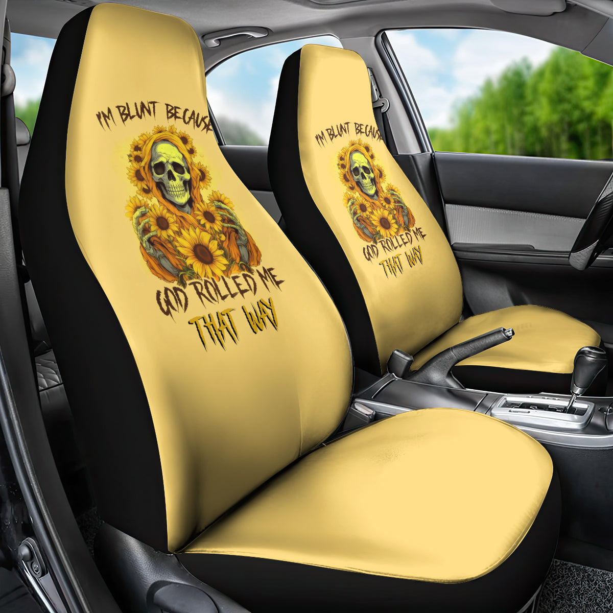 Sunflower Skull Car Seat Cover I'm Blunt Because God Rolled Me That Way - Wonder Print Shop